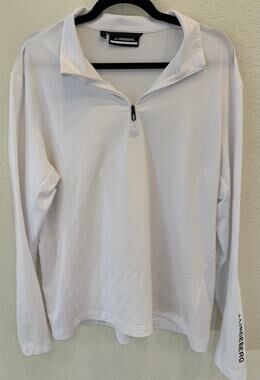 J. Lindeberg White Mens Golf Quarter Zip Pullover Performance Long Sleeve